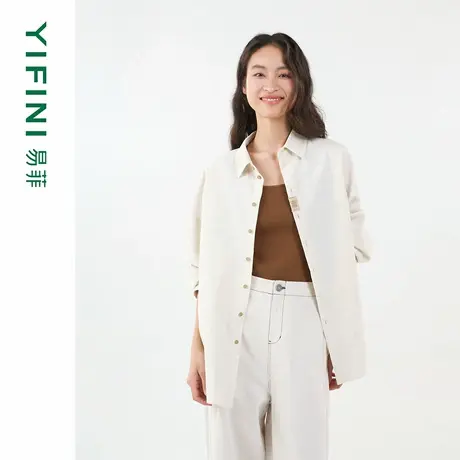 [专柜同款]Yifini/易菲男女同款纯棉条绒宽松百搭衬衫2025秋新款商品大图