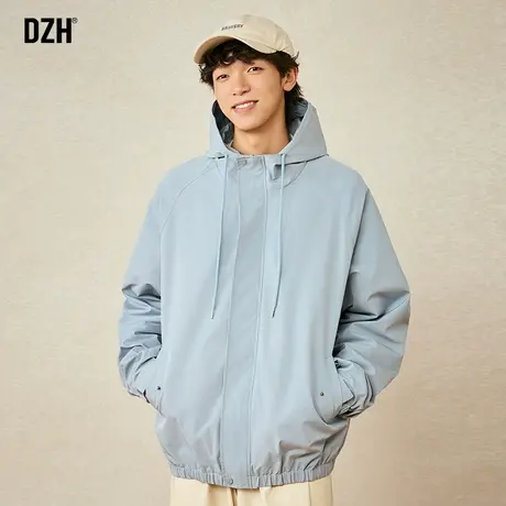 男士浅蓝色运动外套男春秋潮高级感休闲连帽飞行员夹克宽松冲锋衣商品大图