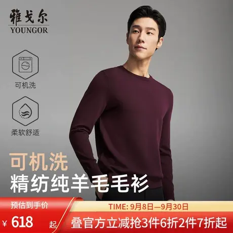 【可机洗全羊毛】雅戈尔秋冬季男士圆领套头商务休闲纯色打底毛衫商品大图