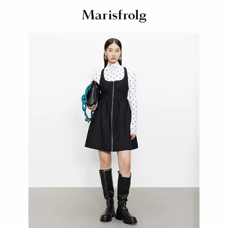 【精简美学】Marisfrolg玛丝菲尔冬季新款黑色法式复古挂脖连衣裙图片
