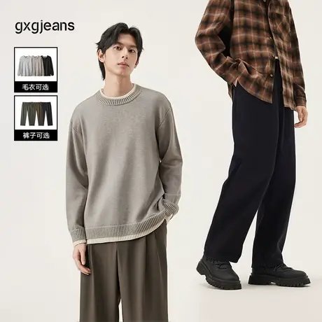 gxg jeans 假两件休闲圆领毛衣/直筒牛仔裤图片
