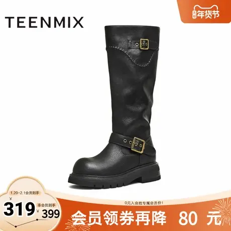 天美意2025冬新款商场同款高直筒显瘦百搭厚底女骑士靴BM351DG5图片