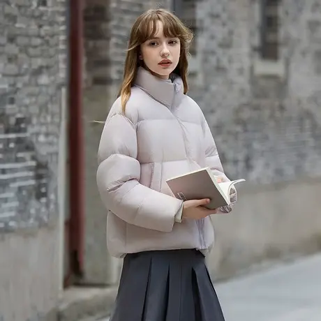 yoe冬季短款羽绒服女简约风加厚保暖面包服粉色羽绒外套好看tuTA图片