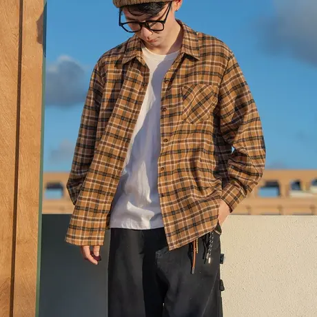 唐狮春秋新条纹衬衫男长袖日系宽松休闲青少年蓝色男衬衣外套TMTA图片