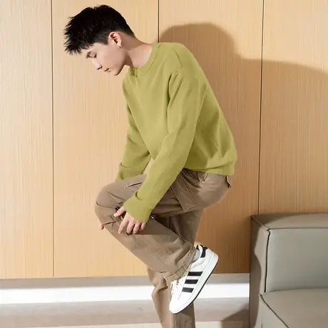 唐狮秋冬新款男士毛衣圆领纯色针织内搭商务休闲男款上衣宽松TE商品大图