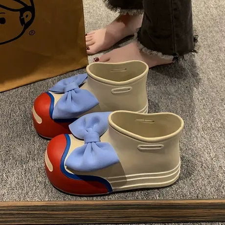 厚底短靴女2023年夏季新款学生可爱卡通蝴蝶雨鞋户外防滑防水雨靴图片