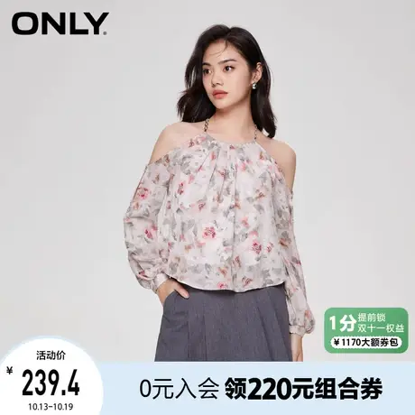 ONLY奥莱2023夏季新款洋气露肩长袖碎花宽松吊带雪纺衫女商品大图