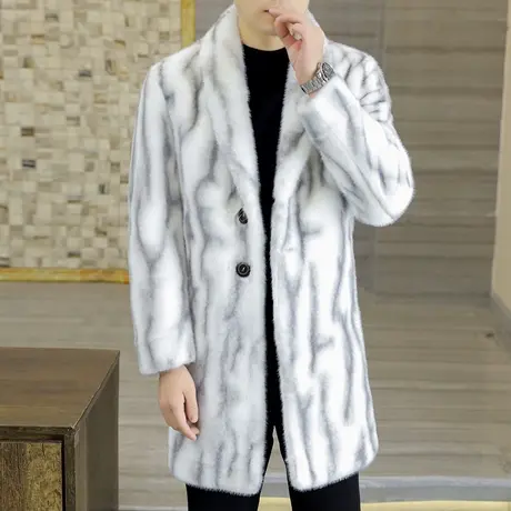 时尚潮流加厚仿貂绒大衣男士冬季高级感轻奢皮草风衣中长款毛外套图片