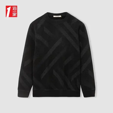 海一家时尚几何花纹2023冬季新款加绒保暖舒适圆领长袖针织衫男商品大图