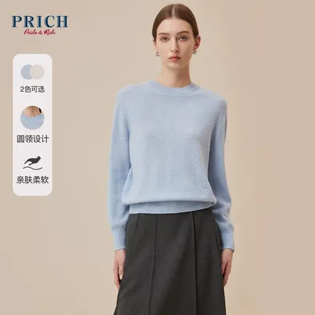 【100%山羊绒】PRICH2023冬新款圆领打底衫宽松简约百搭针织衫女图片