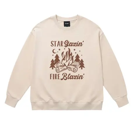 高街复古嘻哈森林字母涂鸦圆领卫衣男美式潮牌宽松oversize上衣图片