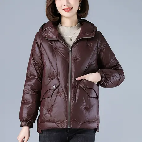 中老年妈妈冬季羽绒服轻薄宽松加大码女装休闲洋气白鸭绒棉服外套商品大图