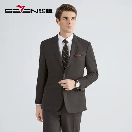 【含羊毛】柒牌清仓西服套装男2022秋冬男士英伦风格纹西装两件套商品大图
