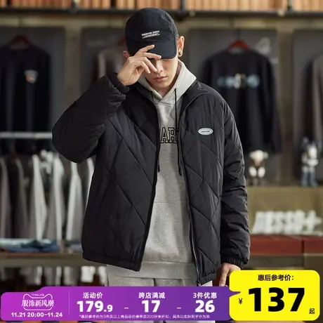 唐狮冬季新款棉衣男时尚立领棉袄保暖加厚短款棉服男菱形格外套潮图片
