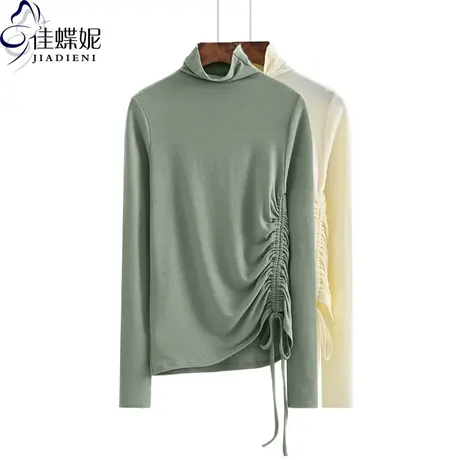 秋冬季新高领修身纯棉修身抽绳长袖体恤打底内搭韩版上衣女装T恤商品大图