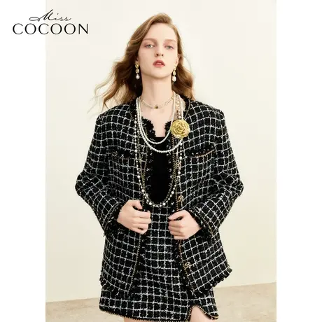 MISSCOCOON老钱风2023冬新款女装金属链条毛边设计毛呢外套商品大图