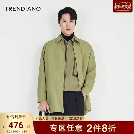 TRENDIANO官方潮牌男装春秋新款中长款长袖衬衫外套男士衬衣商品大图
