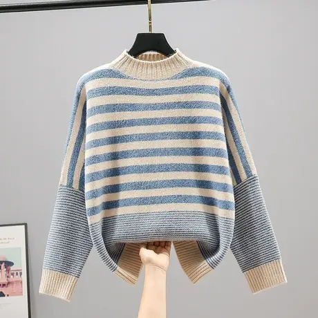 2023秋装新款韩版宽松半高领长袖针织衫女士百搭套头毛衣上衣打底商品大图