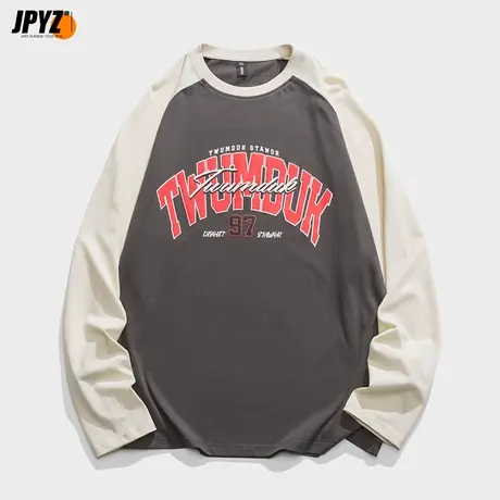 长袖T恤男秋冬季圆领潮流上衣服美式潮牌打底衫宽松字母印花男士商品大图