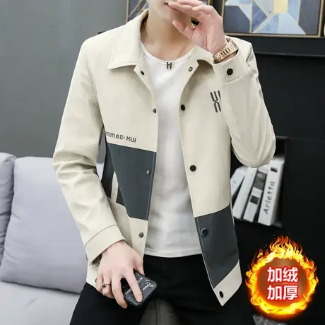 青少年冬季加绒加厚休闲西服男韩版修身型小西装男士潮流上衣外套商品大图