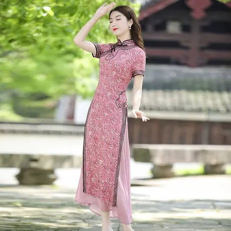筠雅越南旗袍裙改良奥黛2022年新款年轻款正宗复古时尚棉麻连衣裙图片
