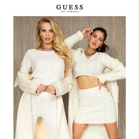 GUESS女士复古时尚纯色一字领短款针织衫-W1BR06Z2QA0商品大图