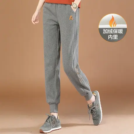 韩潮袭人松紧高腰刺绣加绒运动裤女2023冬新款加厚休闲卫裤图片