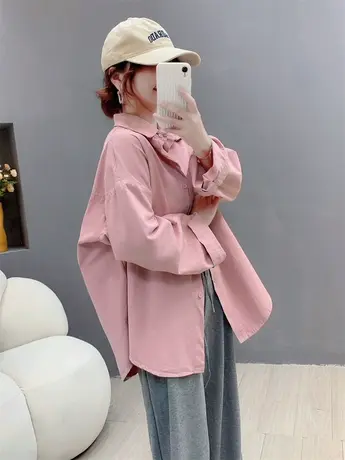 港味复古长袖牛仔衬衫女秋冬2023年新款宽松洋气百搭chic外套上衣商品大图