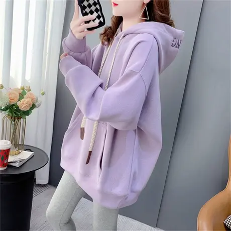 加绒加厚连帽卫衣女士2023新款秋冬宽松慵懒风炸街爆款中长款外套图片