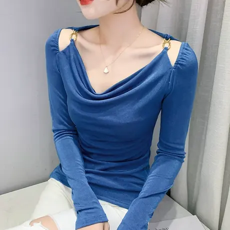 欧货一字领上衣女2024秋装新款性感露肩T恤长袖气质百搭打底小衫商品大图