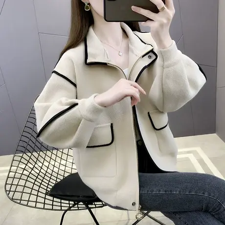 秋季上衣女2023年新款女士水貂绒毛衣短外套针织衫女开衫春秋款图片