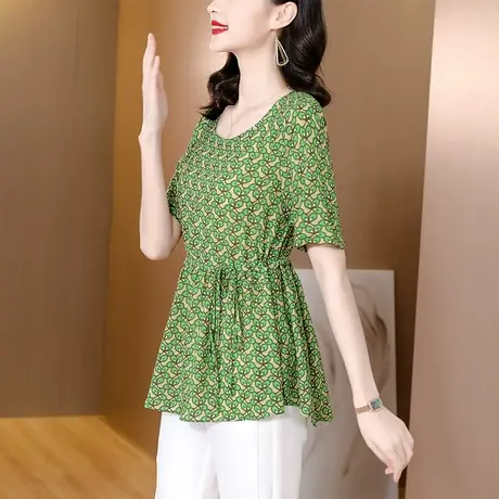 碎花收腰雪纺衫女夏装2023新款洋气时尚宽松遮肚子高级感别致小衫商品大图