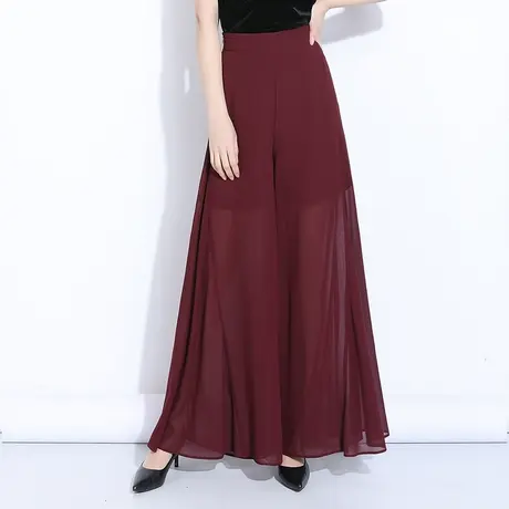 2025夏季新款酒红色雪纺裙裤阔腿裤薄款女高腰宽松垂感大脚甩裤裙商品大图