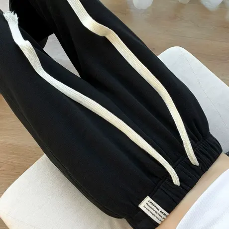 开叉阔腿裤女直筒宽松2024春秋新款高腰卫裤抽绳运动垂感休闲裤子商品大图