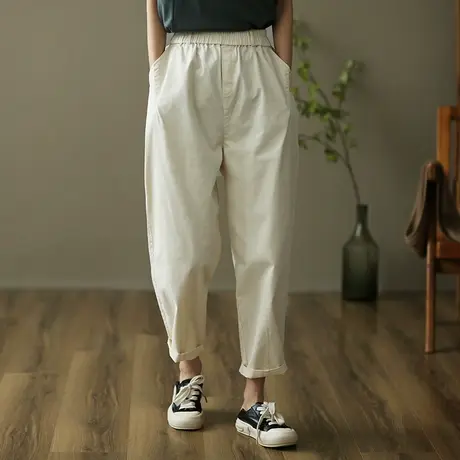 dza 高腰显瘦白色宽松阔腿裤子女士春季休闲九分裤直筒工装哈伦裤图片