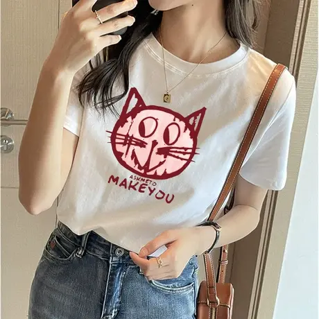 小恶魔白色t恤短袖夏季2023新款宽松薄款打底衫半袖内搭显瘦上衣图片