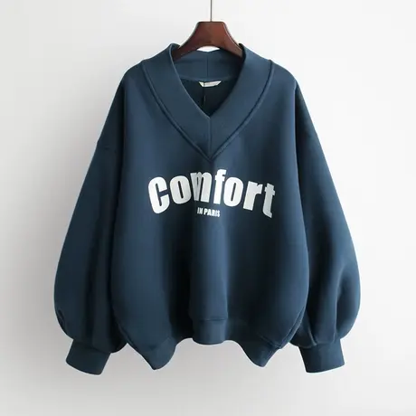 卫衣女秋冬2022新款韩版ins潮V领宽松短款春秋薄款百搭外套上衣服商品大图