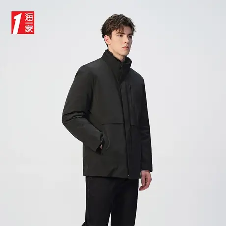 海一家保暖带毛领立领冬季外套商务休闲简约基础中年男士羽绒服图片