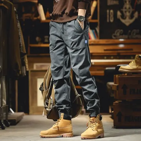 男裤2022年新款潮系冬季宽松束脚裤个性拼接哈伦休闲裤子男休闲裤商品大图
