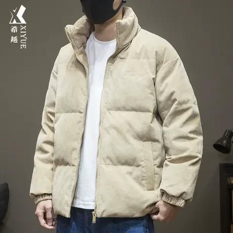 灯芯绒羽绒面包服男轻暖90%白鸭绒立领外套男士宽松大码加厚冬装商品大图