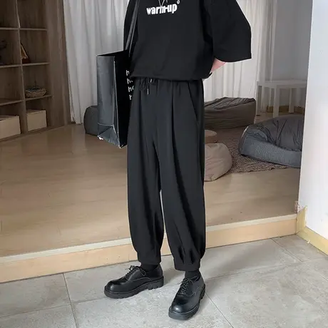 胖子垂感冰丝裤子男夏季薄款韩版潮流百搭ins潮牌宽松大码休闲裤商品大图