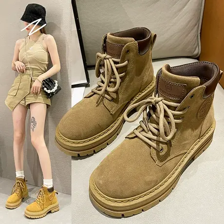 马丁靴女英伦风2023年春秋季新款厚底磨砂欧货百搭休闲炸街短靴子商品大图