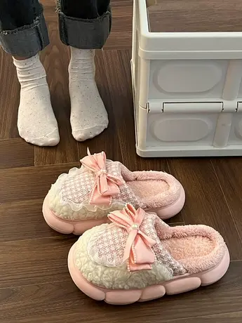 棉拖鞋女士冬季2023新款室内家居用厚底防滑保暖毛毛绒外穿拖鞋女商品大图