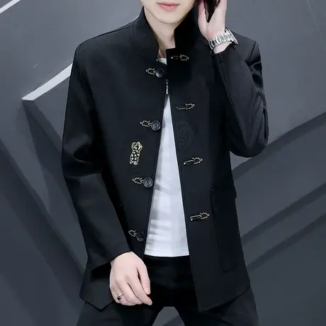 男士春季外套中国风唐装刺绣中山装夹克青年休闲中式立领复古西装商品大图