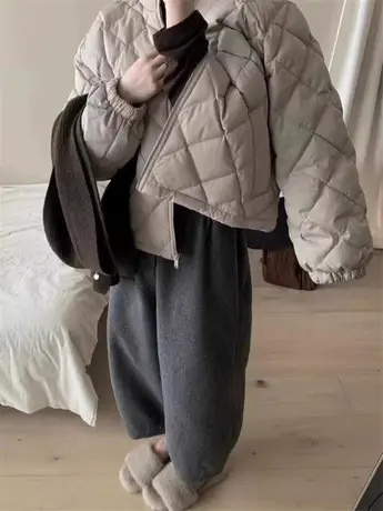 加绒加厚裤子女冬季小个子松紧腰羊毛裤休闲黑色束脚加厚羊绒裤子商品大图