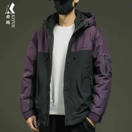 希越新国标鸭绒连帽羽绒服男冬季保暖宽松大码男士工装冲锋衣外套图片