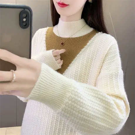 女士毛衣加厚内搭冬季女装2023年新款针织打底衫洋气宽松百搭毛衣商品大图