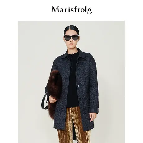 【衬衫式外套】玛丝菲尔冬季黑色气质收腰衬衫式棉服外套商品大图