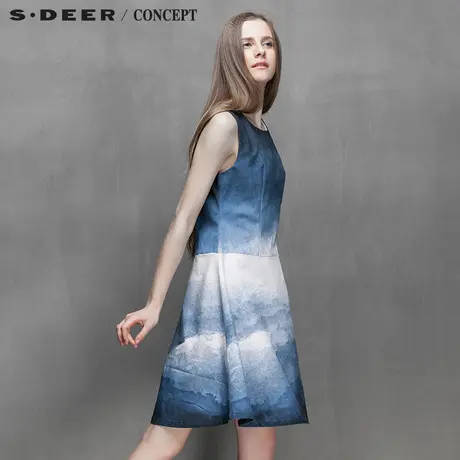 sdeer圣迪奥专柜正品女装夏装渐变晕染分割A廓连衣裙5281243图片
