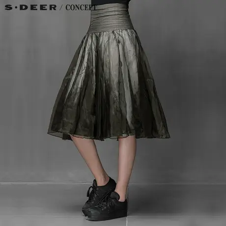sdeer圣迪奥专柜正品女装春夏新品墨意复古高腰长裙5181186图片